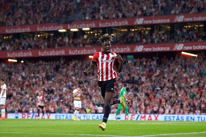 Nico Williams of Athletic Club reacts after scoring goal during the La Liga Santander football match between Athletic Club and Rayo Vallecano at San Mames on September 17, 2022, in Bilbao, Spain.