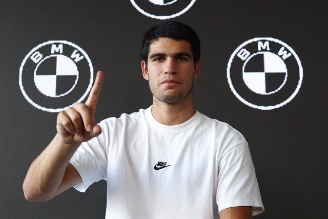 Carlos Alcaraz of Spain attends his press conference to announce BMW as his sponsor at the BMW building on September 19, 2022, in Madrid, Spain.