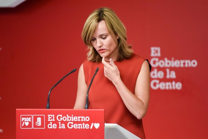 La ministra de Educación y Formación Profesional y portavoz del partido socialista (PSOE), Pilar Alegría, comparece en rueda de prensa en la sede de su partido, a 19 de septiembre de 2022, en Madrid, (España).