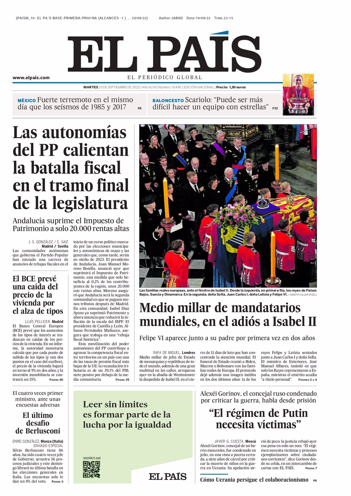 Las Portadas De Los Periódicos Del Martes 20 De Septiembre 9028