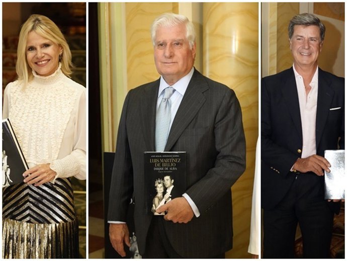 Eugenia Martínez de Irujo, Carlos Fitz-James y su hermano Cayetano en la presentación de la biografía de su padre, 'Luis Martínez de Irujo. Duque de Alba. El peso del nombre'