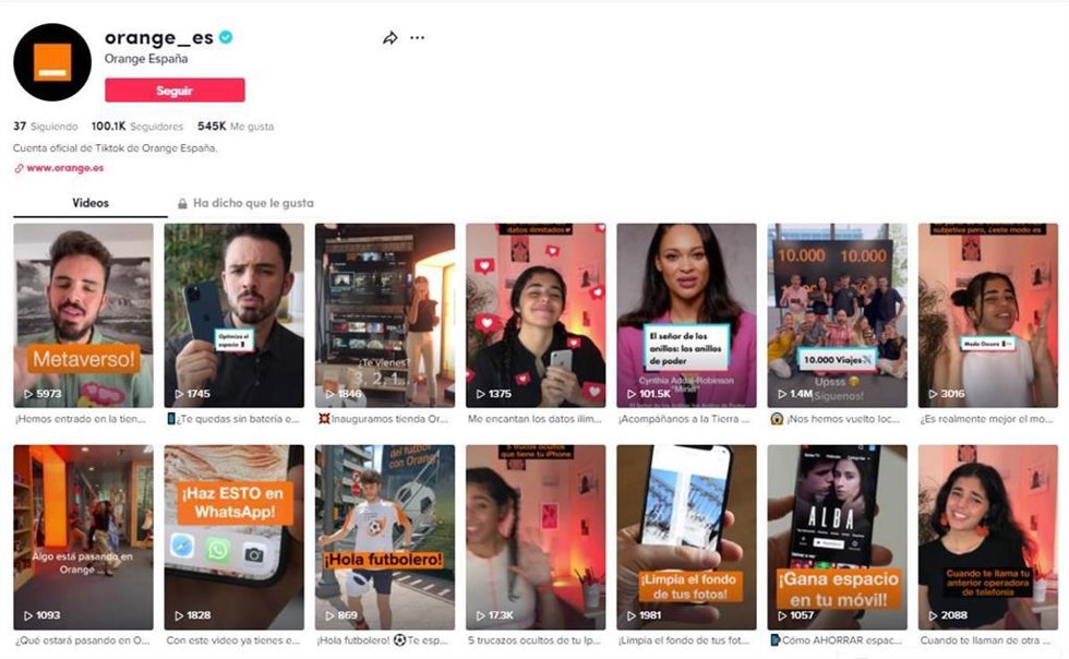 Cuenta de Orange en Tiktok