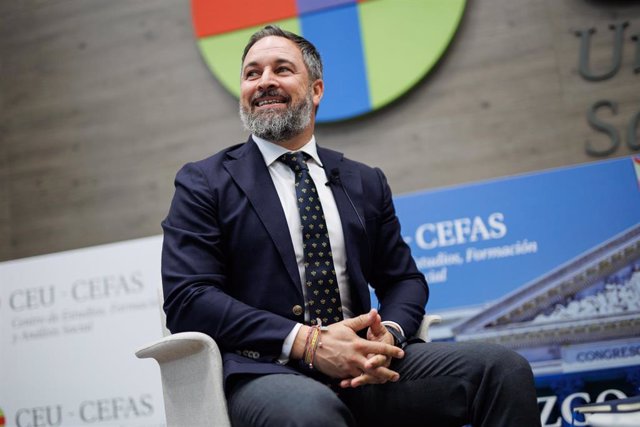 El presidente de Vox, Santiago Abascal, ofrece la conferencia 'Liderazgo y compromiso político con España’, en la Universidad CEU San Pablo