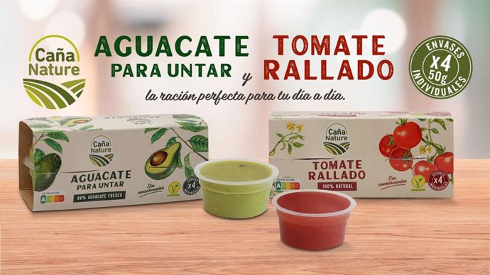 Formatos individuales monodosis de tomate rallado y aguacate.