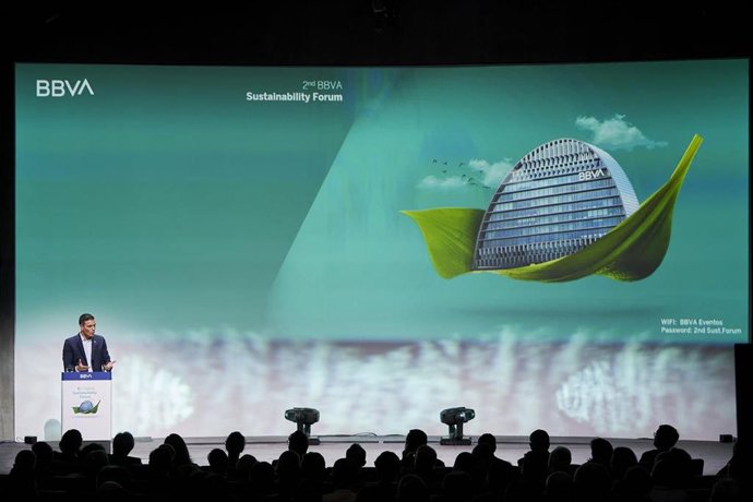 El presidente del Gobierno, Pedro Sánchez, interviene en la II edición del BBVA Sustainability Forum, en la Ciudad BBVA, a 15 de septiembre de 2022, en Madrid (España). 