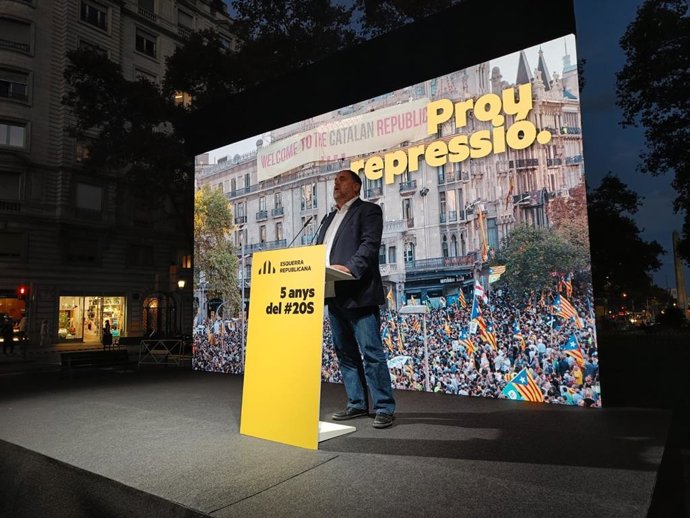 El líder de ERC, Oriol Junqueras, en el acto del partido de conmemoración del quinto aniversario del 20 de septiembre de 2017.