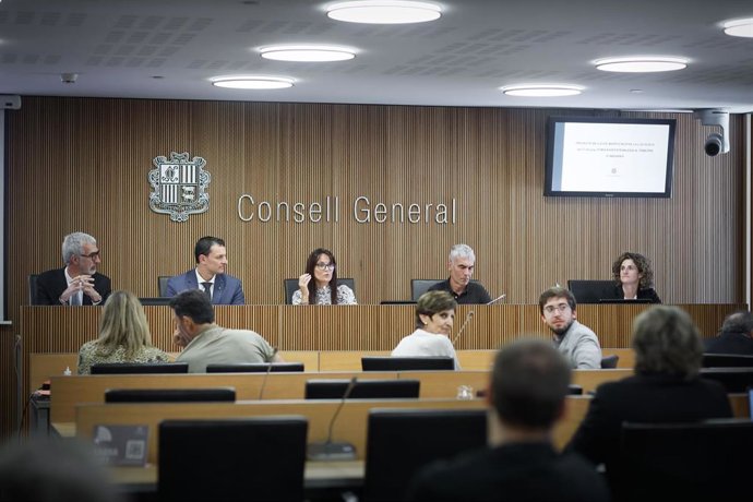 El ministro Jordi Gallardo, segundo por la izquierda, en su intervención en la comisión de Economía