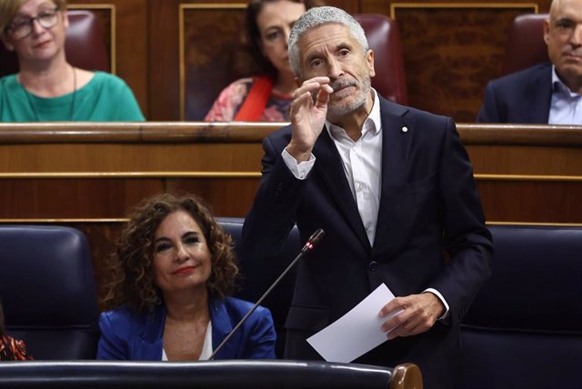 El ministro de Interior, Fernando Grande-Marlaska, interviene durante una sesión plenaria en el Congreso de los Diputados