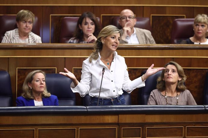 La vicepresidenta segunda y ministra de Trabajo y Economía Social, Yolanda Díaz, en la sesión de control al Gobierno del Congreso