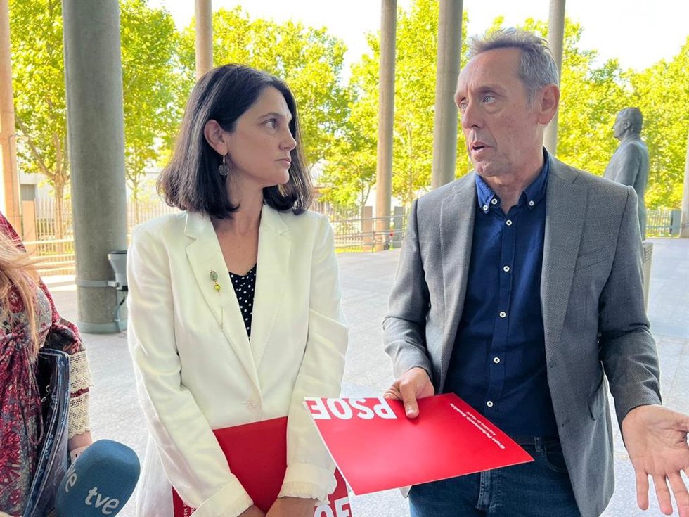 La portavoz adjunta del PSOE en la Asamblea de Madrid, Pilar Sánchez Acera, junto con el diputado regional Fernando Fernández