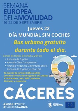 Cartel del día sin coches de Cáceres, que se celebra este jueves 22 de septiembre