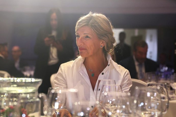 La vicepresidenta segunda y ministra de Trabajo y Economía Social, Yolanda Díaz, durante el acto de entrega de la XVI Edición del Premio 'Protagonistas del Motor' este miércoles.