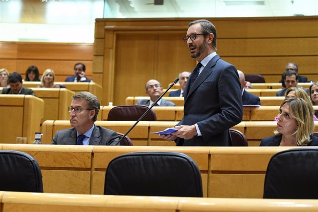 El portavoz del PP en el Senado, Javier Maroto, interviene en una sesión de control al Gobierno en el Senado, a 20 de septiembre de 2022, en Madrid (España). 