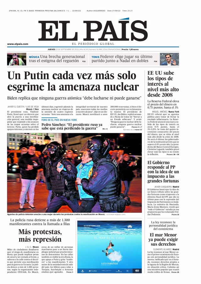 Las Portadas De Los Periódicos Del Jueves 22 De Septiembre