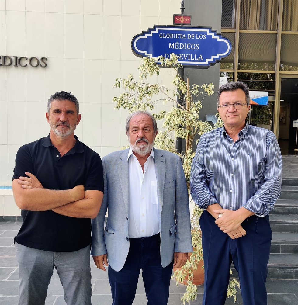 De izquierda a derecha, el presidente del Sindicato Médico de Sevilla, Rafael Ojeda; el presidente del Colegio de Médicos de Sevilla, Alfonso Carmona, y el secretario general de ATA, José Luis Perea