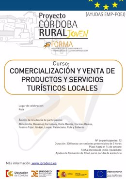 Cartel de una de las acciones formativas del proyecto 'Córdoba Rural Joven Forma'.
