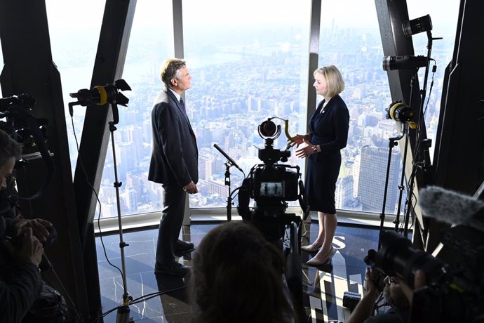 U.K. Prime Minister Liz Truss is interviewed on the Empire State Building's 102nd Floor Observatory.