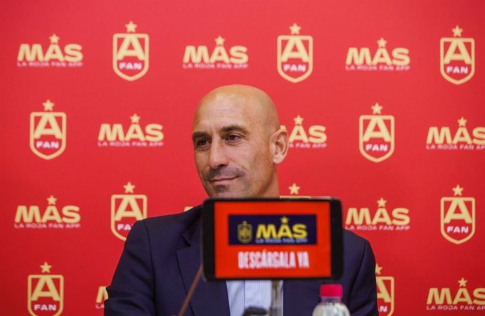 El presidente de la RFEF, Luis Rubiales, en la presentación de 'MÁS', la aplicación dirigida al aficionado de la selección española de fútbol.