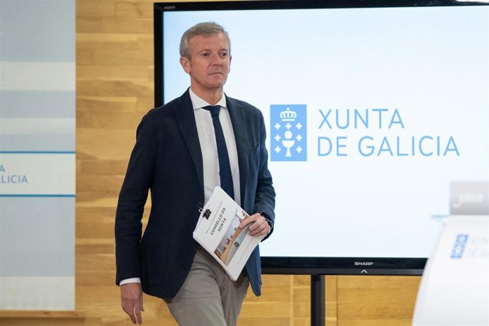 El presidente de la Xunta, Alfonso Rueda, en la comparecencia posterior a la reunión semanal del Gobierno gallego