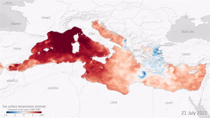 Anomalía de temperatura en el Mediterráneo