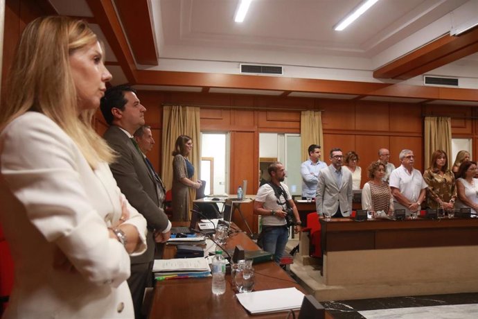 El Pleno del Ayuntamiento guarda un minuto de silencio por la trabajadora de Sadeco fallecida la semana pasada.