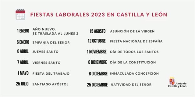 Calendario laboral para 2023 elaborado por la Junta de Castilla y León