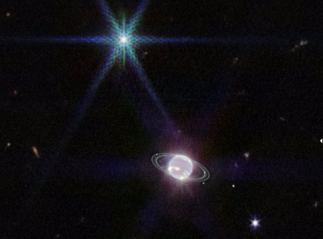 Imagen reciente de Neptuno y sus anillos tomada por el telescopio espacial James Webb