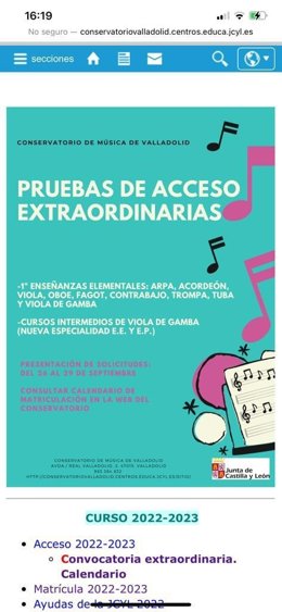 Cartel anunciador de las pruebas extraordinarias de acceso.