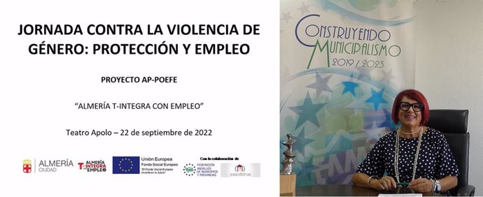 Imagen de la secretaria general de la FAMP, Teresa Muela, en la jornada telemática del Ayuntamiento de Almería.