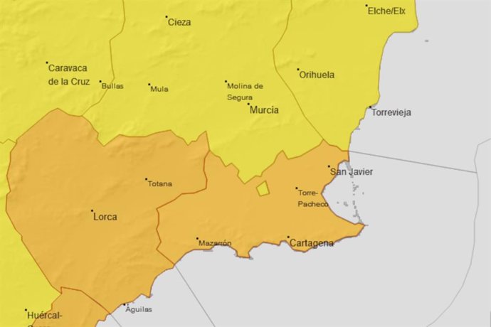 Nivel Naranja de aviso por lluvias y tormentas en la Región