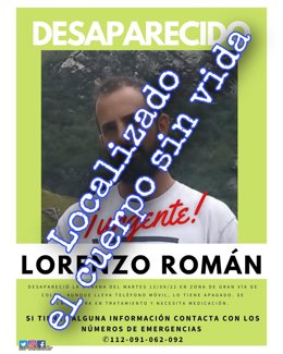 Cartel localización de Lorenzo Román sin vida