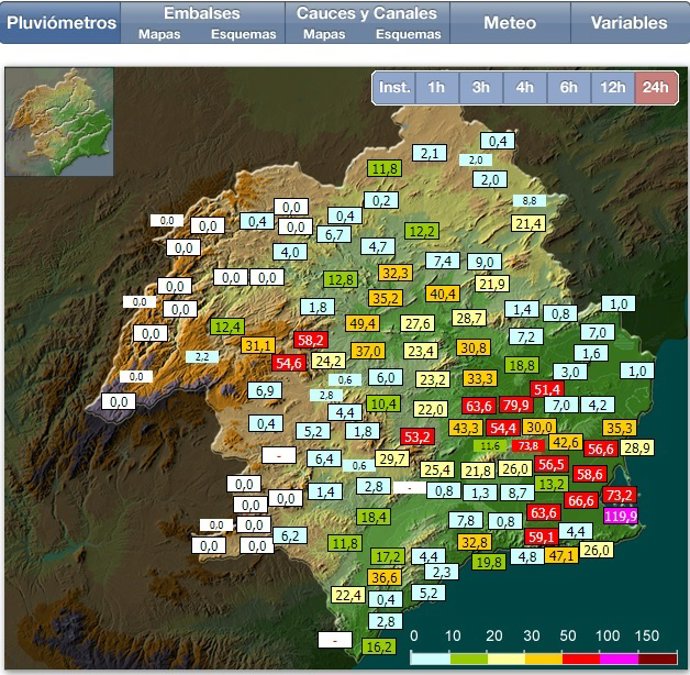 Imagen de las precipitaciones registradas por el SAIH de la CHS
