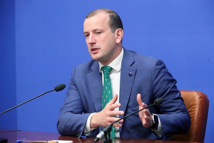 Archivo - 24 June 2022, Ukraine, Kiev: EU Commissioner for Environment, Oceans and Fisheries Virginijus Sinkevicius, attends a press confernce with Ruslan Strilets, Minister of Environmental Protection and Natural Resources of Ukraine, after the signing