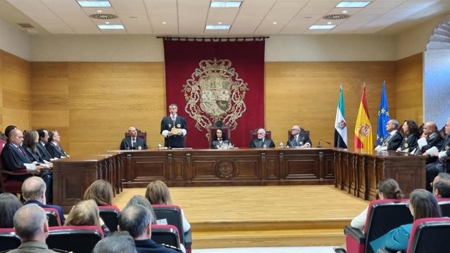 El fiscal superior de Extremadura, Francisco Javier Montero, en su intervención en la apertura del año judicial
