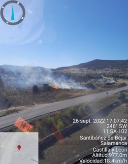 Incendio en Santibáñez de Béjar (Salamanca).