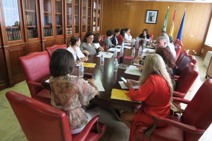 La subdelegada del Gobierno central en Córdoba, Rafaela Valenzuela (al fondo), preside la Comisión Provincial de Seguimiento del Programa de Fomento de Empleo Agrario.