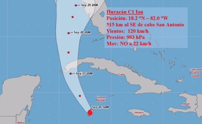 Proyección de la trayectoria del huracán 'Ian' cerca de Cuba