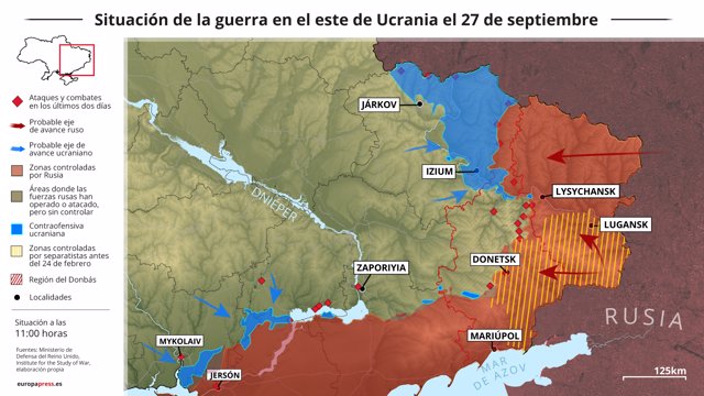Mapa con la situación de la guerra en el este de Ucrania el 27 de septiembre (Estado a las 11:00 horas)