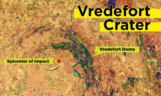 Aspecto del cráter Vredefort visto desde un satélite
