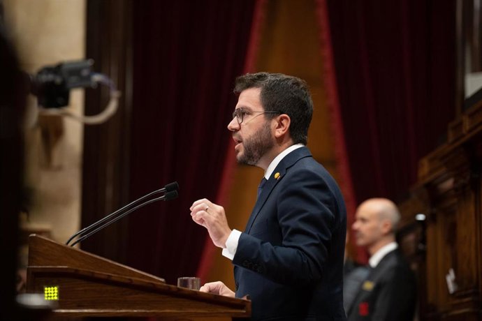 El president de la Generalitat, Pere Aragons, interviene en el debate de política general anual, en el Parlament de Catalunya, a 27 de septiembre de 2022, en Barcelona, Cataluña (España). Durante su comparecencia, el presidente de la Generalitat, ha an