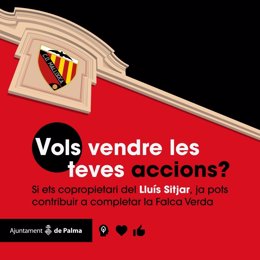 Cartel del Ayuntamiento de Palma animando a los copropietarios del Lluís Sitjar a vender las acciones