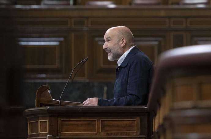 El diputado del BNG en el Congreso, Néstor Rego, interviene durante una sesión plenaria, en el Congreso 