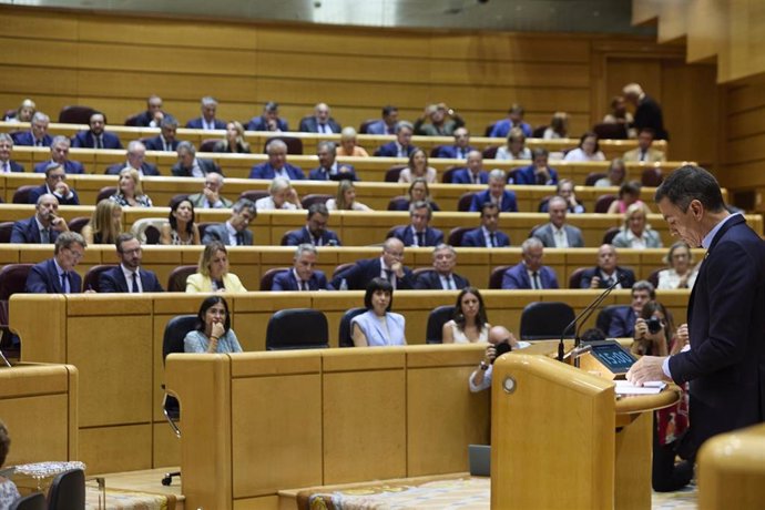 El presidente del Gobierno, Pedro Sánchez, interviene durante un debate monográfico sobre la crisis energética y el contexto económico, en el Senado, a 6 de septiembre de 2022, en Madrid (España). 