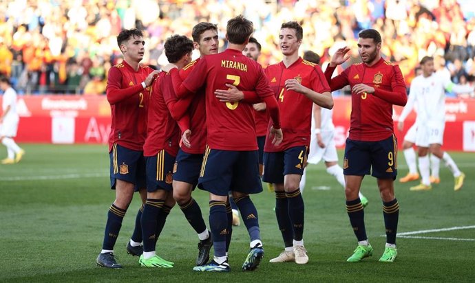 Los jugadores de la selección Sub-21 celebran el gol de José Gragera en el amistoso ante Noruega