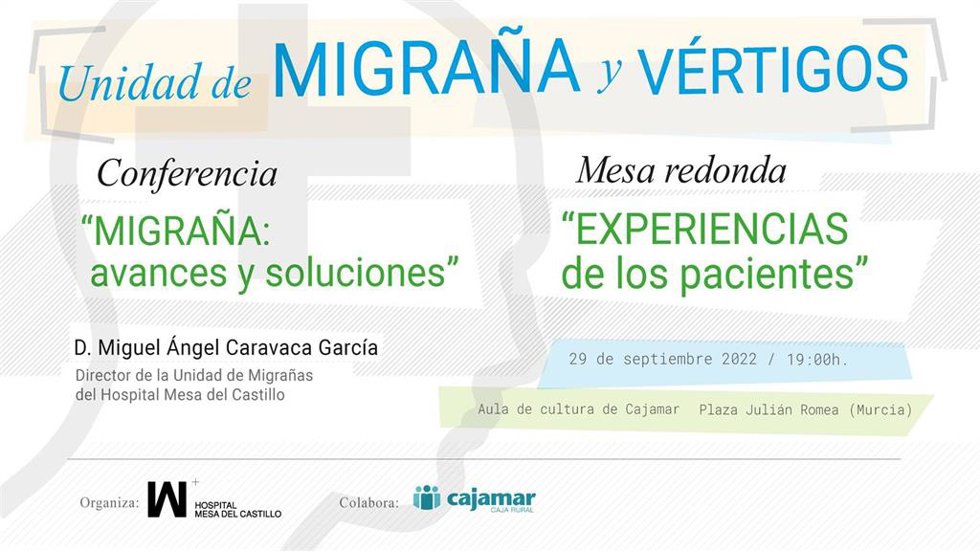 Cartel anunciador de la conferencia sobre la migraña en el Hospital Mesa del Castillo