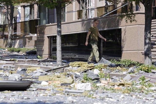 Un edificio dañado en Donetsk