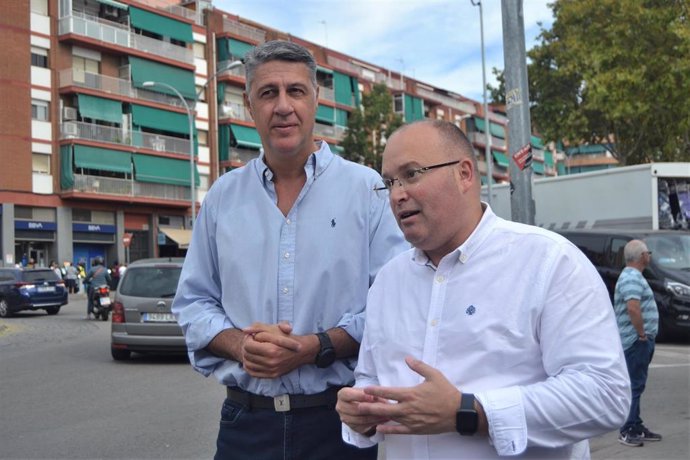 El líder del PP en Badalona, Xavier García Albiol, y el vicesecretario general de organización del PP, Miguel Tellado, visitan Badalona (Barcelona).