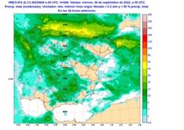 Mapa elaborado por la Aemet sobre el pronóstico para la jornada del jueves 29 de septiembre