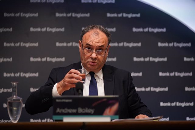 Archivo - 04 August 2022, United Kingdom, London: Governor of the Bank of England, Andrew Bailey, presents the Bank of England's financial stability report, at the Bank headquarters in London. Photo: Yui Mok/PA Wire/dpa