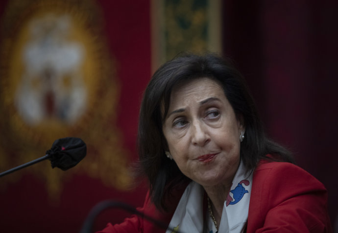 La ministra de Defensa, Margarita Robles, durante la presentación del libro 'The Limitations of the Law of Armed Conflicts: New Means and Methods of Warfare. Essays in Memory of Rosario Domínguez Matés'